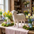 Sheep decorative figure table decoration Easter white flocked 30×28cm | Floristik24.ie