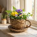 Planting cup with saucer, small straw planting basket, Ø17cm H13cm | Floristik24.ie