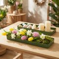Decorative tray, metal and wood, green, 35.5×11×3cm, 2 pieces | Floristik24.ie
