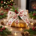 Christmas ribbon with Santa cotton ribbon cream 40mm 15m | Floristik24.ie