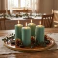 Pillar Candles Green Emerald Grooved Candles 70/130mm 4 Pcs | Floristik24.ie