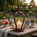 Lantern Crown Brown Rust With Candle Glass Ø14cm H18cm | Floristik24.ie