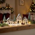 Christmas village wooden houses fir trees green and white 5-8 cm set of 6 | Floristik24.ie