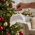 Romantic angel wings made of feathers white – Christmas decoration for hanging 20×12cm 6 pcs | Floristik24.ie