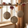 Decorative hanging balls, straw balls, grey, Ø15cm, 3 pieces | Floristik24.ie