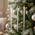 Winter decoration icicles for hanging clear silver 28cm 3pcs | Floristik24.ie