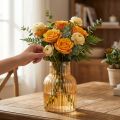 Glass flower vase in orange, retro style with grooves, Ø13.5cm H20cm | Floristik24.ie
