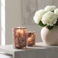 Glass lantern brown silver pink peonies H18cm | Floristik24.ie