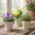 Decorative pot, metal bucket for planting, planter with handles, pink/green/yellow shabby chic Ø15cm H13cm 3-piece set | Floristik24.ie