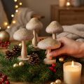 Decorative wooden and felt mushrooms with glitter, Advent table decoration, 11cm high, 4 pieces | Floristik24.ie