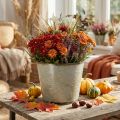 Plant pot, autumn decoration, metal vessel with leaves Golden Ø25.5cm H22cm | Floristik24.ie