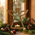 Decorative angel, tealight holder to hang, metal decoration golden H20cm | Floristik24.ie