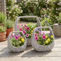 Wicker basket with handle, grey washed, H43/34/27cm, set of 3 | Floristik24.ie