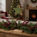 Decorative star wood on stick base green brown 20x9.5x50cm | Floristik24.ie