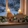 Christmas candle holder, wooden house, grey, 9×9×11cm, 2 pieces | Floristik24.ie