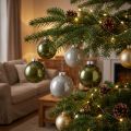 Christmas balls glass balls olive silver grey Ø7.5cm 12 pcs | Floristik24.ie