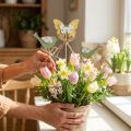 Plug bird butterfly, wood decoration, plant plug spring decoration green, yellow L24/25cm 12pcs | Floristik24.ie