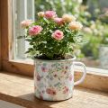 Planting cup roses enamel decorative cup with handle white Ø9.5cm | Floristik24.ie