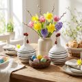 Decorative chicken black and white striped ceramic figure Easter H17cm 2pcs | Floristik24.ie