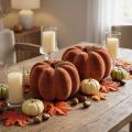 Decorative flocked pumpkins – Autumnal table decoration in a rich reddish-brown, 20cm, 2 pieces | Floristik24.ie