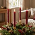 Solid-colored taper candles, dark red, 22×240mm, 12 pieces | Floristik24.ie