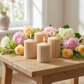 Pillar Candles Beige Grooved Candle 70/90mm 4 Pcs | Floristik24.ie