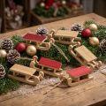 Wooden sleigh miniature, red-natural, 4x8.5 cm, set of 6 - Christmas decoration | Floristik24.ie