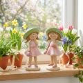 Decorative figurines of girls with hats, pink and green, 6.5x5.5x14.5cm, 2 pieces | Floristik24.ie