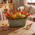 Planter bowl for autumn, metal decoration with leaf decoration green L38cm H15cm | Floristik24.ie