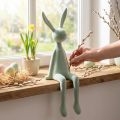 Easter bunny shelf sitter, sitting rabbit, flocked, grey-green, 56cm | Floristik24.ie