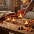 Tealight holder glass lantern retro orange Ø8cm H5cm 4pcs | Floristik24.ie