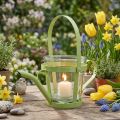 Lantern glass decorative watering can metal green Ø14cm H13cm | Floristik24.ie