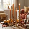 Solid colored taper candles, caramel, 22×240mm, 12 pieces | Floristik24.ie