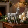 Decorative deer decorative figure decorative reindeer flocked gray H46cm | Floristik24.ie