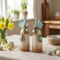 Ceramic Rooster Kitchen Decoration Chicken Light Blue Brown H23cm 2 pcs | Floristik24.ie