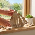 Wooden sailboat, maritime decoration, wooden boat natural color, white H23cm | Floristik24.ie