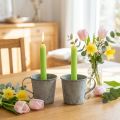 Candle holder vintage cup metal grey Ø7cm H6cm 2pcs | Floristik24.ie