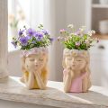 Decorative vase ceramic planter girl Ø7.5cm H16cm 2pcs | Floristik24.ie