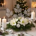 Artificial Plants, Branch Decoration, Decorative Leaf Silver Glitter L36cm 10 Pcs | Floristik24.ie