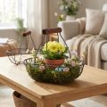 Oval wire basket with handle, grey, 17×11cm, H15cm, 2 pieces | Floristik24.ie