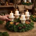 Candle holder with spike in flower shape, cream-colored, 11cm, 4 pieces | Floristik24.ie