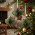 Vintage Christmas ornaments, green and gold paper, Ø8cm, set of 4 | Floristik24.ie