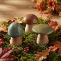 Ceramic Mushroom Decoration Brown Green Blue Autumn Decoration H6-7.5cm 3 pcs | Floristik24.ie