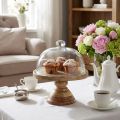 Wooden plate with glass dome, decorative glass bell, Ø27cm H31cm | Floristik24.ie