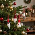 Gnome with pointed hat for hanging, red, white, grey, L10–12cm, 12 pieces | Floristik24.ie