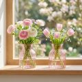 Glass flower vase, retro, pink tinted, Ø11cm, H14.5cm, 2 pieces | Floristik24.ie