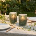 Decorative Glass Lantern Green White Motif Meadow H12.5cm 2 Pcs | Floristik24.ie