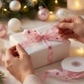 Ribbon Christmas gift ribbon pink star pattern 15mm 20m | Floristik24.ie