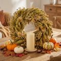 Decorative dried wreath with teasels and millet in yellow-olive green, natural country style, Ø28cm, versatile wall and table decoration | Floristik24.ie