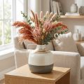 Charming metal decorative vase with handle, vintage style, cream/grey/gold, Ø16cm, H17cm, for dried flowers &amp; artificial plants | Floristik24.ie